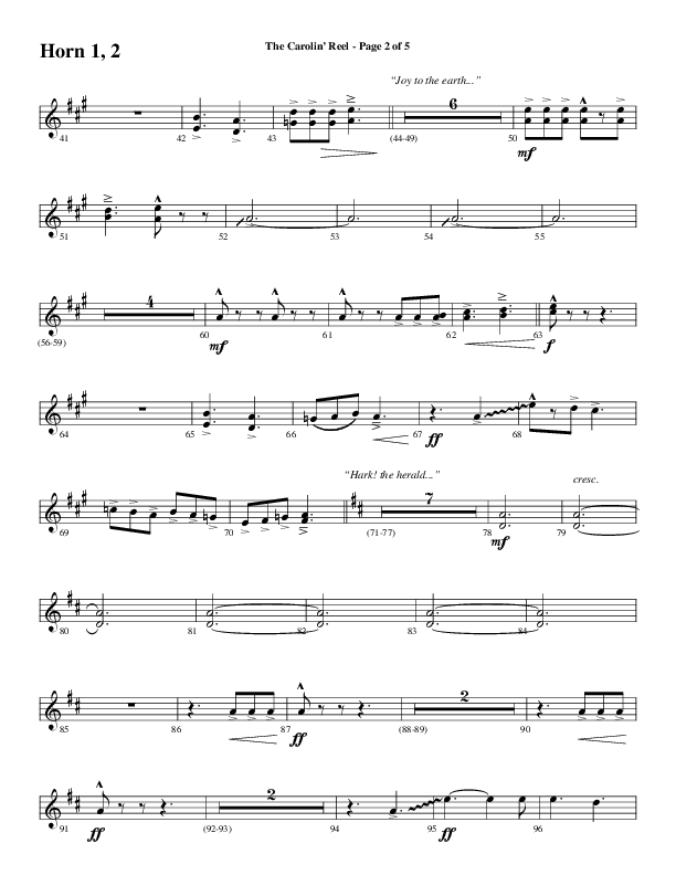 The Carolin' Reel (Choral Anthem SATB) French Horn 1/2 (Word Music Choral / Arr. Daniel Semsen)