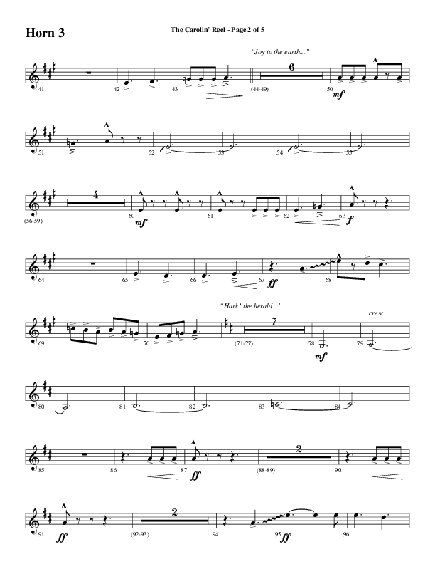The Carolin' Reel (Choral Anthem SATB) French Horn 3 (Word Music Choral / Arr. Daniel Semsen)