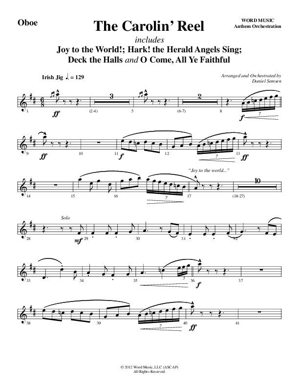 The Carolin' Reel (Choral Anthem SATB) Oboe (Word Music Choral / Arr. Daniel Semsen)