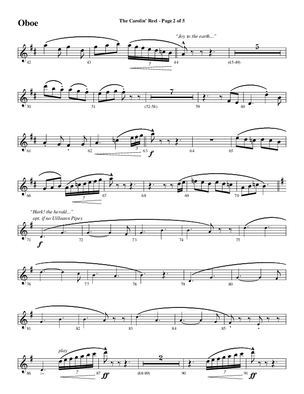 The Carolin' Reel (Choral Anthem SATB) Oboe (Word Music Choral / Arr. Daniel Semsen)