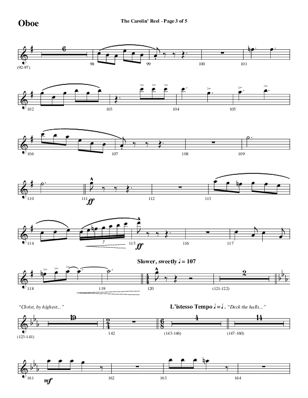 The Carolin' Reel (Choral Anthem SATB) Oboe (Word Music Choral / Arr. Daniel Semsen)