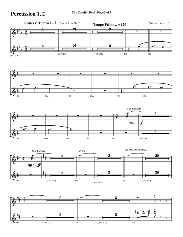 The Carolin' Reel (Choral Anthem SATB) Percussion (Word Music Choral / Arr. Daniel Semsen)