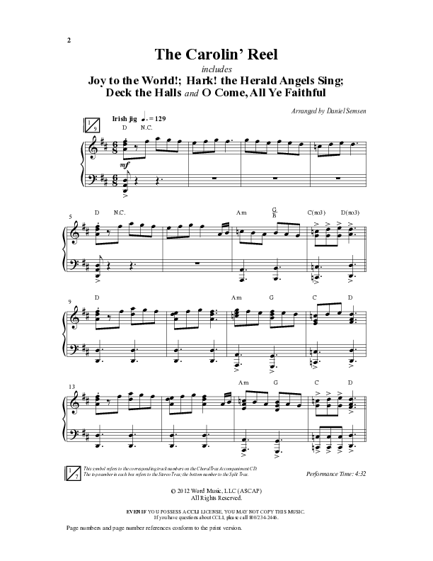 The Carolin' Reel (Choral Anthem SATB) Anthem (SATB/Piano) (Word Music Choral / Arr. Daniel Semsen)