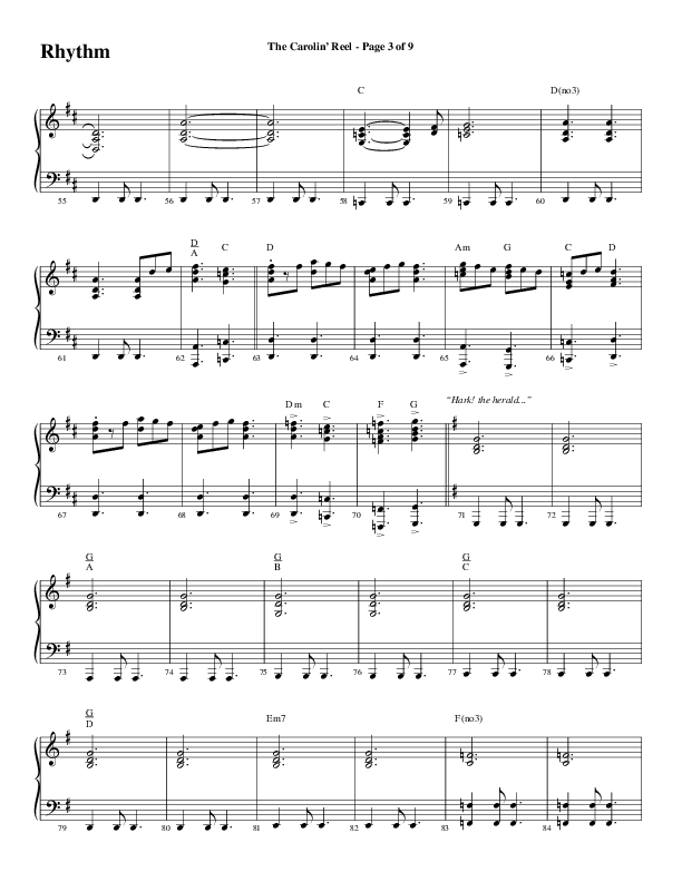 The Carolin' Reel (Choral Anthem SATB) Rhythm Chart (Word Music Choral / Arr. Daniel Semsen)