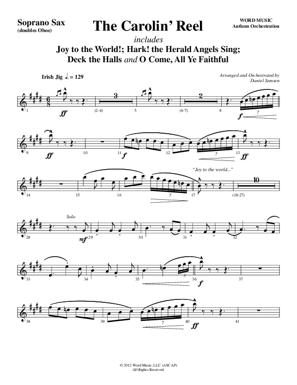 The Carolin' Reel (Choral Anthem SATB) Soprano Sax (Word Music Choral / Arr. Daniel Semsen)