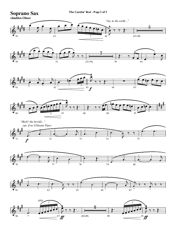 The Carolin' Reel (Choral Anthem SATB) Soprano Sax (Word Music Choral / Arr. Daniel Semsen)