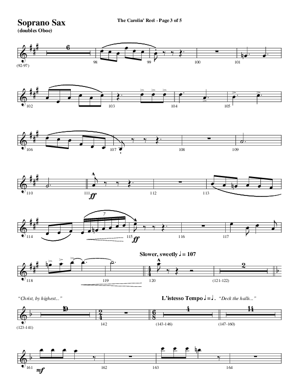 The Carolin' Reel (Choral Anthem SATB) Soprano Sax (Word Music Choral / Arr. Daniel Semsen)