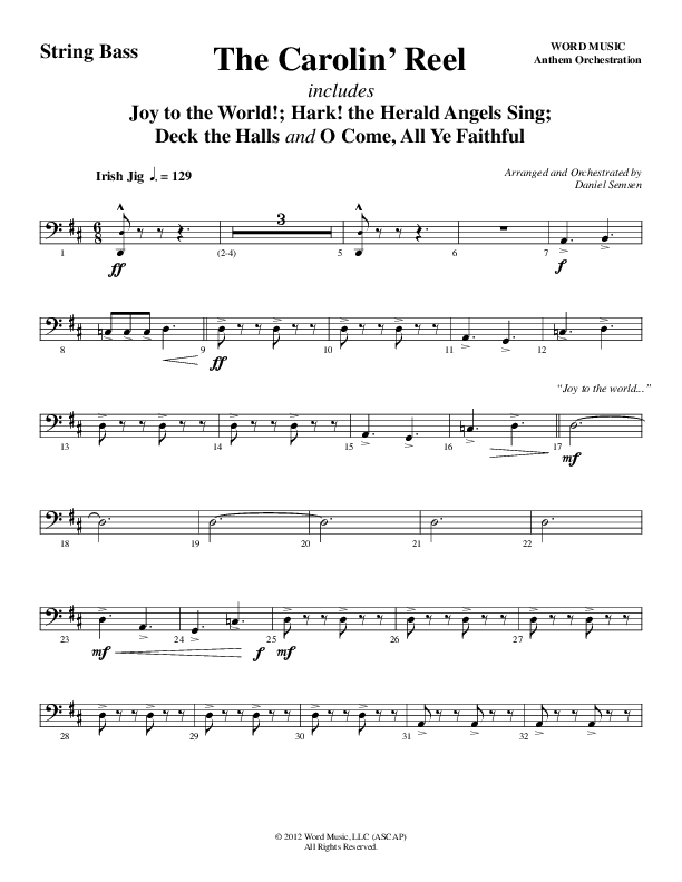 The Carolin' Reel (Choral Anthem SATB) String Bass (Word Music Choral / Arr. Daniel Semsen)