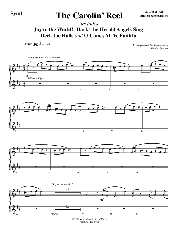 The Carolin' Reel (Choral Anthem SATB) Synth (Word Music Choral / Arr. Daniel Semsen)