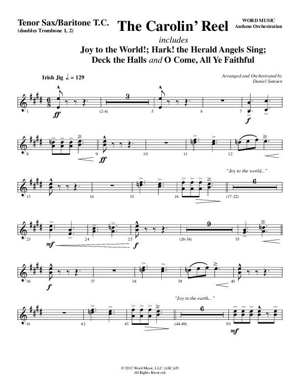 The Carolin' Reel (Choral Anthem SATB) Tenor Sax/Baritone T.C. (Word Music Choral / Arr. Daniel Semsen)