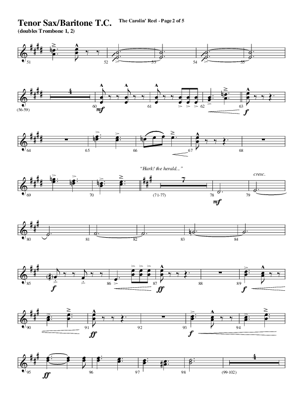 The Carolin' Reel (Choral Anthem SATB) Tenor Sax/Baritone T.C. (Word Music Choral / Arr. Daniel Semsen)