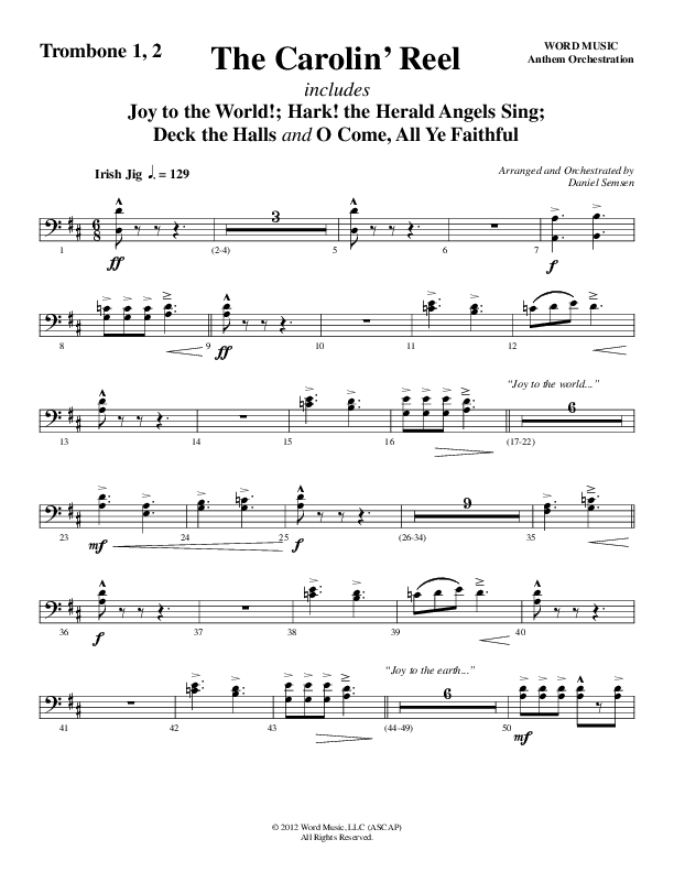 The Carolin' Reel (Choral Anthem SATB) Trombone 1/2 (Word Music Choral / Arr. Daniel Semsen)