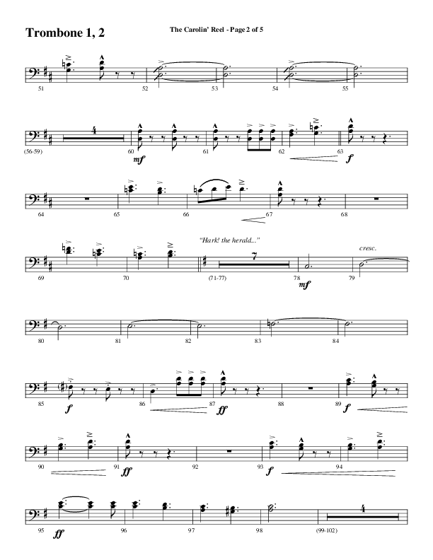 The Carolin' Reel (Choral Anthem SATB) Trombone 1/2 (Word Music Choral / Arr. Daniel Semsen)