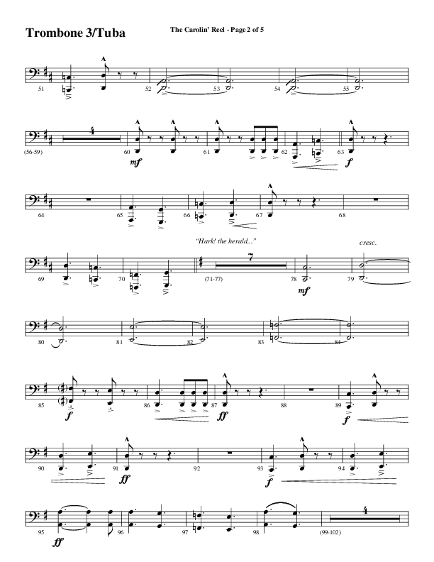 The Carolin' Reel (Choral Anthem SATB) Trombone 3/Tuba (Word Music Choral / Arr. Daniel Semsen)