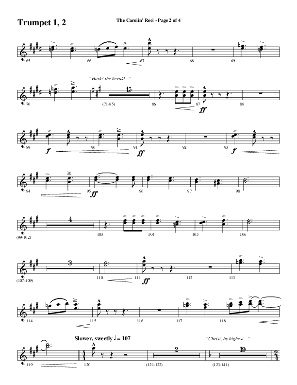 The Carolin' Reel (Choral Anthem SATB) Trumpet 1,2 (Word Music Choral / Arr. Daniel Semsen)
