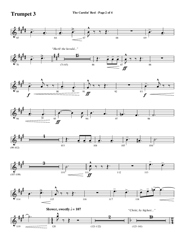 The Carolin' Reel (Choral Anthem SATB) Trumpet 3 (Word Music Choral / Arr. Daniel Semsen)