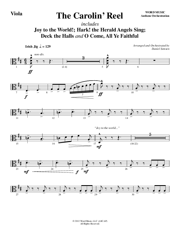 The Carolin' Reel (Choral Anthem SATB) Viola (Word Music Choral / Arr. Daniel Semsen)