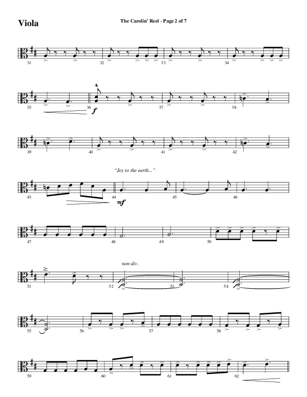 The Carolin' Reel (Choral Anthem SATB) Viola (Word Music Choral / Arr. Daniel Semsen)