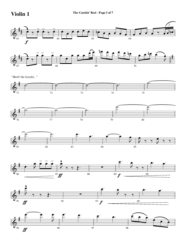 The Carolin' Reel (Choral Anthem SATB) Violin 1 (Word Music Choral / Arr. Daniel Semsen)