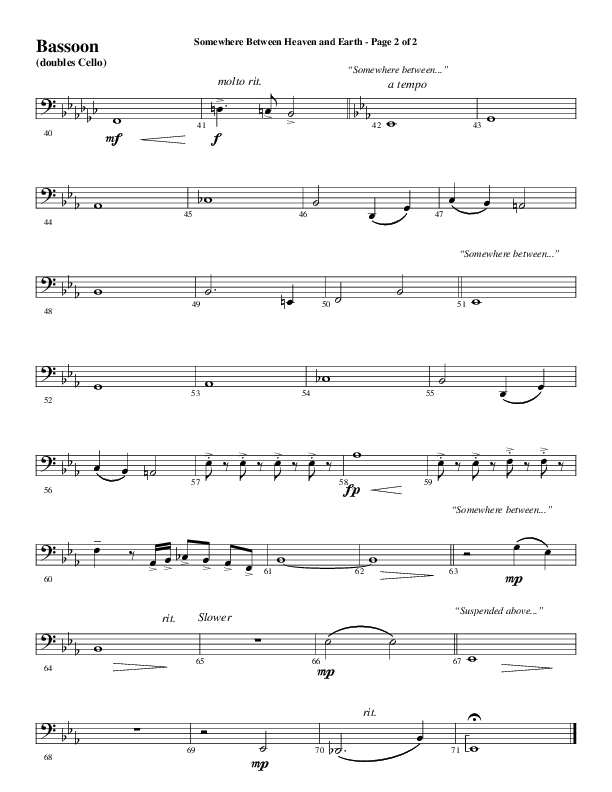Somewhere Between Heaven And Earth (Choral Anthem SATB) Bassoon (Word Music Choral / Arr. Russell Mauldin)