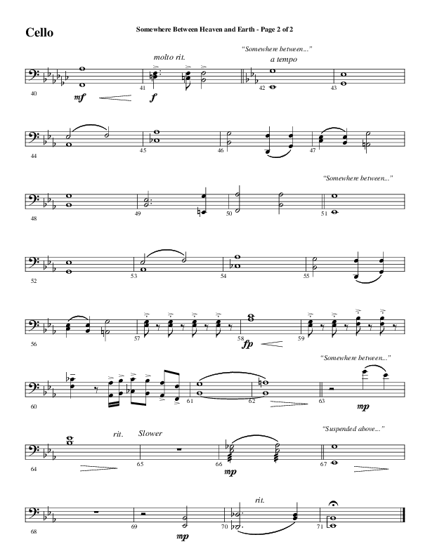 Somewhere Between Heaven And Earth (Choral Anthem SATB) Cello (Word Music Choral / Arr. Russell Mauldin)