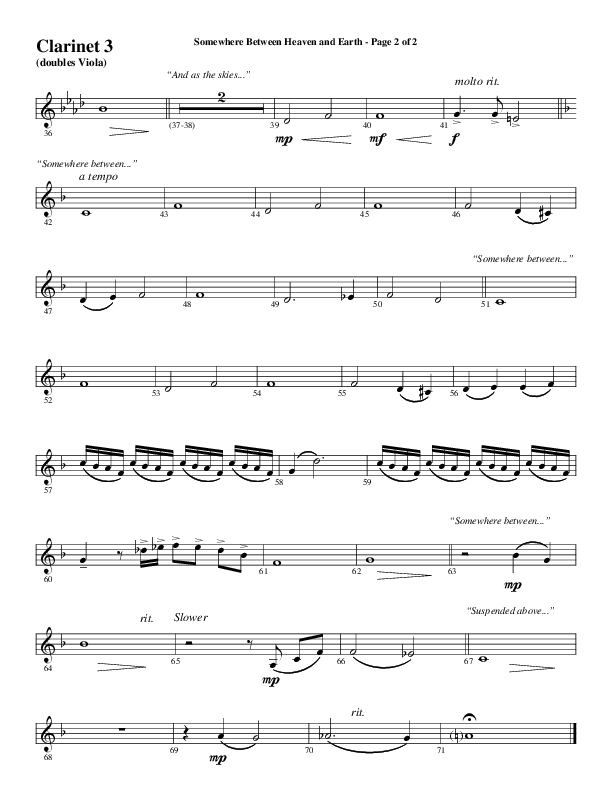 Somewhere Between Heaven And Earth (Choral Anthem SATB) Clarinet 3 (Word Music Choral / Arr. Russell Mauldin)