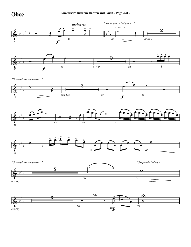 Somewhere Between Heaven And Earth (Choral Anthem SATB) Oboe (Word Music Choral / Arr. Russell Mauldin)