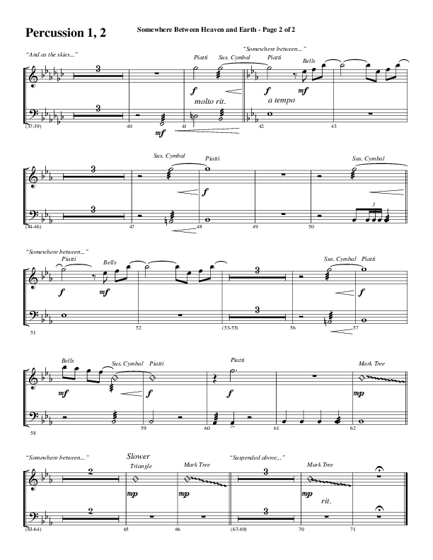 Somewhere Between Heaven And Earth (Choral Anthem SATB) Percussion 1/2 (Word Music Choral / Arr. Russell Mauldin)