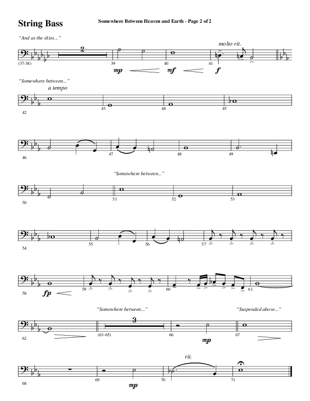 Somewhere Between Heaven And Earth (Choral Anthem SATB) String Bass (Word Music Choral / Arr. Russell Mauldin)