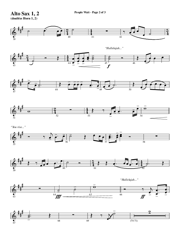 People Wait (Choral Anthem SATB) Alto Sax 1/2 (Word Music Choral / Arr. Gary Rhodes / Orch. Tim Cates)