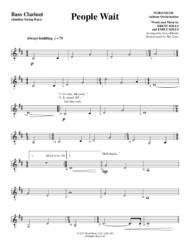 People Wait (Choral Anthem SATB) Bass Clarinet (Word Music Choral / Arr. Gary Rhodes / Orch. Tim Cates)