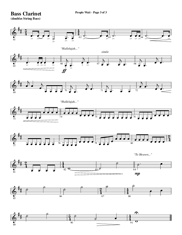 People Wait (Choral Anthem SATB) Bass Clarinet (Word Music Choral / Arr. Gary Rhodes / Orch. Tim Cates)