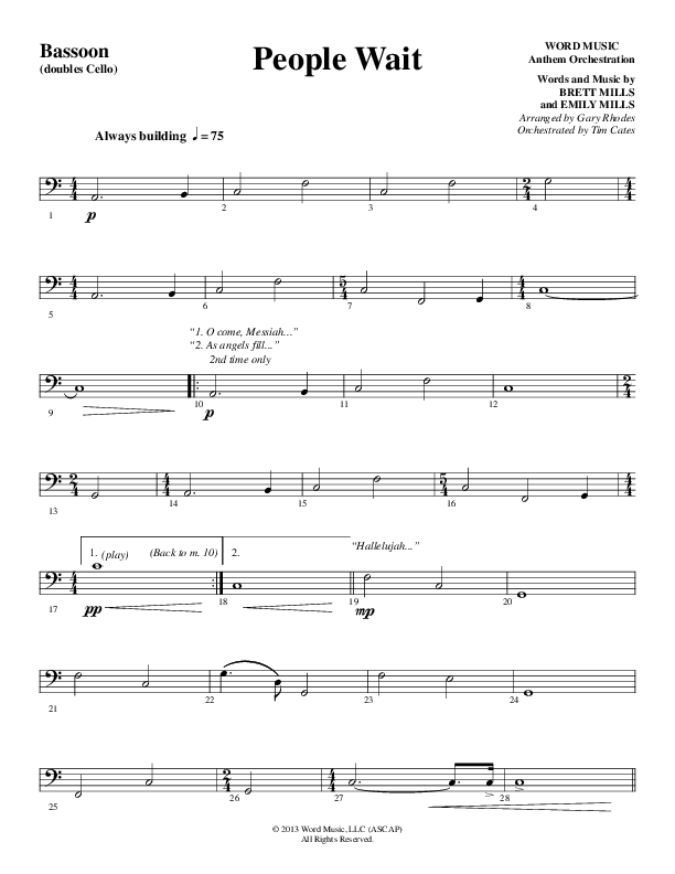 People Wait (Choral Anthem SATB) Bassoon (Word Music Choral / Arr. Gary Rhodes / Orch. Tim Cates)
