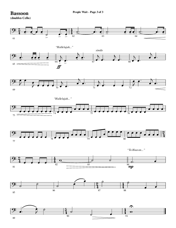 People Wait (Choral Anthem SATB) Bassoon (Word Music Choral / Arr. Gary Rhodes / Orch. Tim Cates)