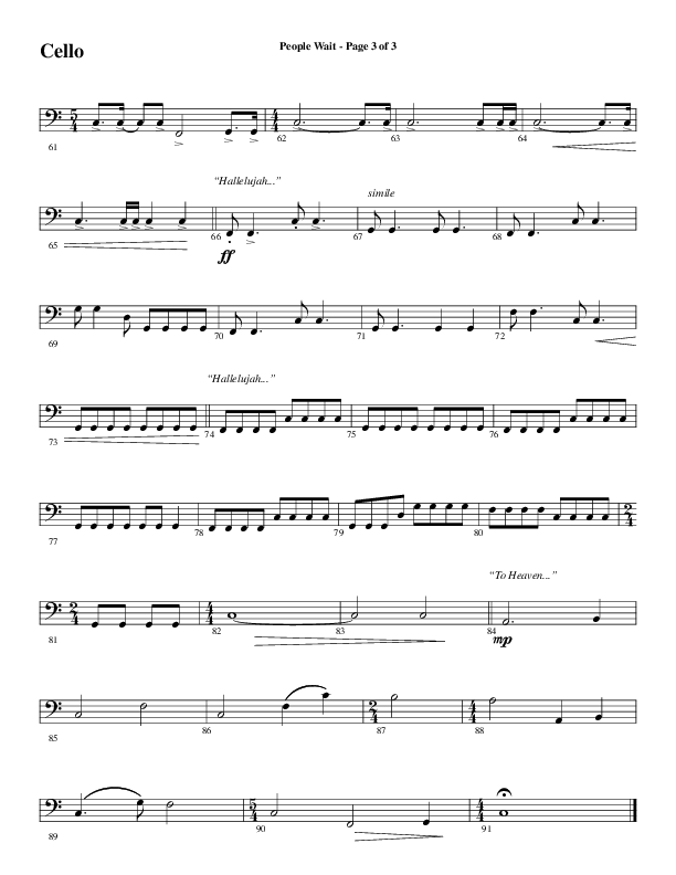 People Wait (Choral Anthem SATB) Cello (Word Music Choral / Arr. Gary Rhodes / Orch. Tim Cates)