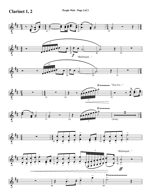 People Wait (Choral Anthem SATB) Clarinet 1/2 (Word Music Choral / Arr. Gary Rhodes / Orch. Tim Cates)