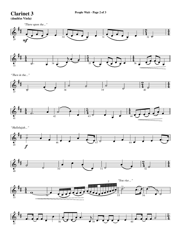 People Wait (Choral Anthem SATB) Clarinet 3 (Word Music Choral / Arr. Gary Rhodes / Orch. Tim Cates)
