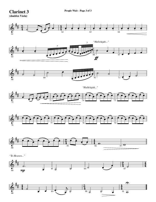 People Wait (Choral Anthem SATB) Clarinet 3 (Word Music Choral / Arr. Gary Rhodes / Orch. Tim Cates)