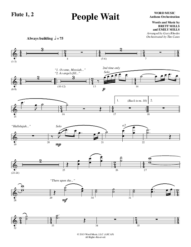 People Wait (Choral Anthem SATB) Flute 1/2 (Word Music Choral / Arr. Gary Rhodes / Orch. Tim Cates)