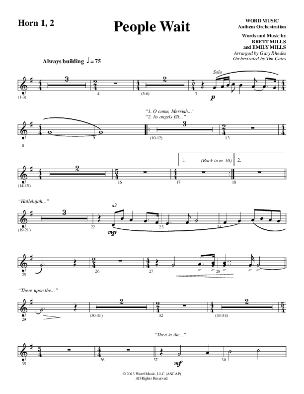 People Wait (Choral Anthem SATB) French Horn 1/2 (Word Music Choral / Arr. Gary Rhodes / Orch. Tim Cates)