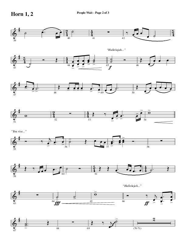 People Wait (Choral Anthem SATB) French Horn 1/2 (Word Music Choral / Arr. Gary Rhodes / Orch. Tim Cates)