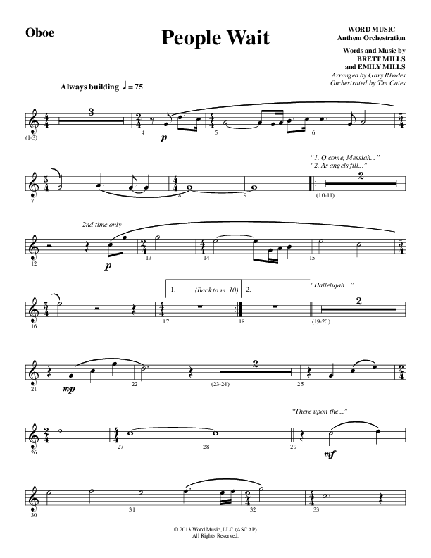 People Wait (Choral Anthem SATB) Oboe (Word Music Choral / Arr. Gary Rhodes / Orch. Tim Cates)