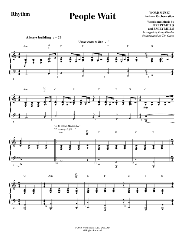 People Wait (Choral Anthem SATB) Rhythm Chart (Word Music Choral / Arr. Gary Rhodes / Orch. Tim Cates)