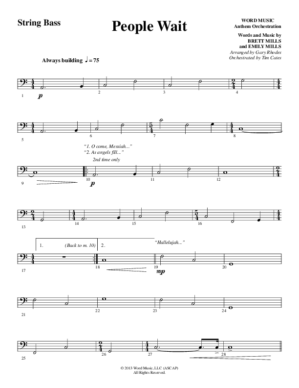 People Wait (Choral Anthem SATB) String Bass (Word Music Choral / Arr. Gary Rhodes / Orch. Tim Cates)