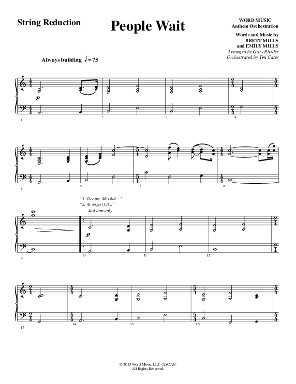 People Wait (Choral Anthem SATB) String Reduction (Word Music Choral / Arr. Gary Rhodes / Orch. Tim Cates)