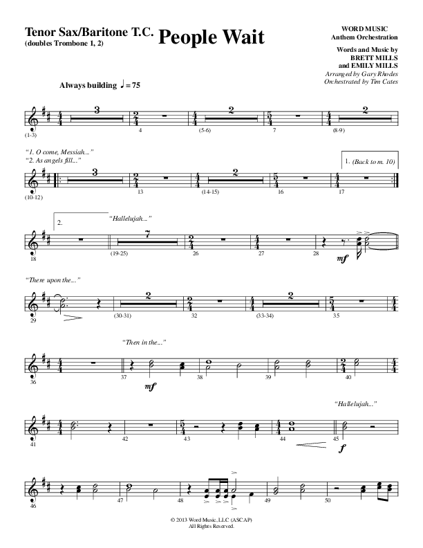 People Wait (Choral Anthem SATB) Tenor Sax/Baritone T.C. (Word Music Choral / Arr. Gary Rhodes / Orch. Tim Cates)