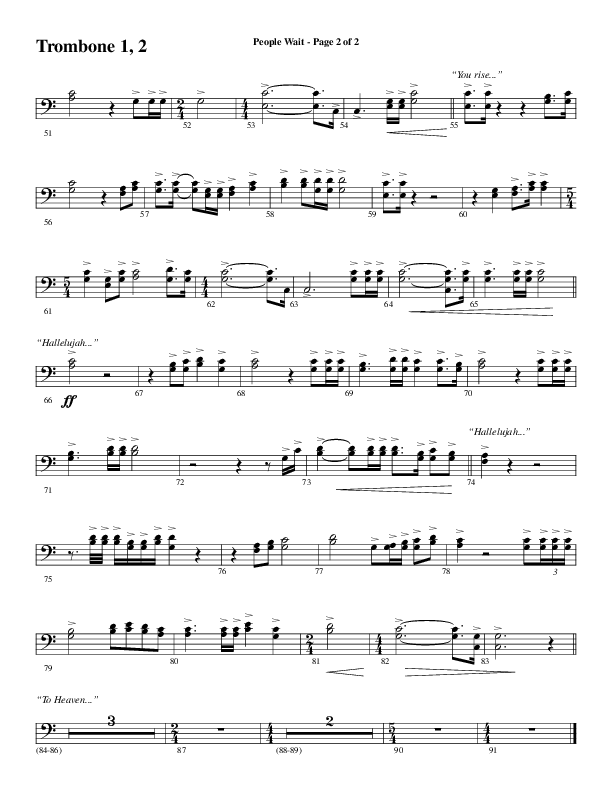 People Wait (Choral Anthem SATB) Trombone 1/2 (Word Music Choral / Arr. Gary Rhodes / Orch. Tim Cates)