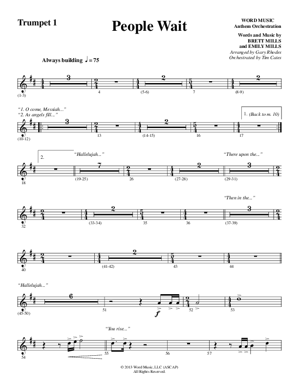 People Wait (Choral Anthem SATB) Trumpet 1 (Word Music Choral / Arr. Gary Rhodes / Orch. Tim Cates)