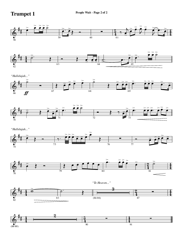 People Wait (Choral Anthem SATB) Trumpet 1 (Word Music Choral / Arr. Gary Rhodes / Orch. Tim Cates)