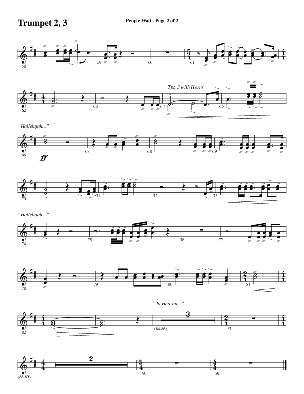 People Wait (Choral Anthem SATB) Trumpet 2/3 (Word Music Choral / Arr. Gary Rhodes / Orch. Tim Cates)